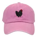 Berretto da baseball in cotone lavato rosa con ricamo dettagliato di una gallina nera - Adulto - Regolabile / Rosa