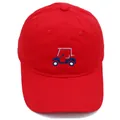 Casquette de baseball classique en coton rouge avec broderie de voiture de golf bleue - Adulte - Réglable / Rouge