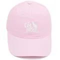 Pink cotton baseball cap featuring white Cat Mom embroidery and cat silhouette motif - Pink