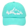 Mint green washed cotton baseball cap featuring white mountain and forest embroidery - Adult - Adjustable / Emerald Green