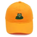 Oranje katoenen baseballpet met schattig borduursel van een groene kikker - Volwassene - Verstelbaar / Oranje