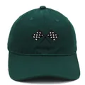 Dark green cotton baseball cap with embroidered racing flags on a white background - Adult - Adjustable / Dark Green