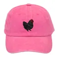 Pink washed cotton baseball cap featuring detailed black rooster embroidery on the front - Adult - Adjustable / Rose Red