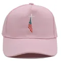 Pink canvas baseball cap featuring cross and American flag embroidery in 5-panel style - M (56-58cm) / Pink