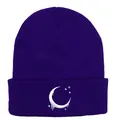 Berretto in maglia viola scuro con ricamo bianco di luna e stelle sul risvolto - Viola scuro
