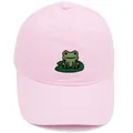 Roze katoenen baseballpet met schattig groen geborduurde kikker op de voorkant - Volwassene - Verstelbaar / Roze