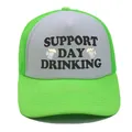 Casquette trucker vert néon et blanc avec imprimé Support Day Drinking et filet - Vert Néon + Blanc