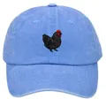 Sky blue washed cotton baseball cap featuring detailed black hen embroidery on front - Adult - Adjustable / Light Blue
