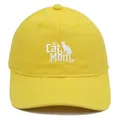 Yellow baseball cap with white Cat Mom embroidery and kitten silhouette decoration - Yellow