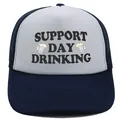 Casquette trucker bleu marine et gris avec imprimé Support Day Drinking et filet - Bleu Marine + Blanc