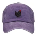 Vintage washed purple baseball cap with black hen embroidery and curved brim style - Adult - Adjustable / Purple