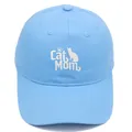 Light blue cotton baseball cap with white Cat Mom embroidery and cat silhouette - Sky Blue