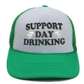Casquette trucker verte et blanche avec Support Day Drinking et icônes bière - Vert + Blanc