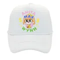 White Anita Max Wynn trucker hat with Drake cartoon graphic and foam mesh build - ANITA MAX WYNN Cartoon Girl Print / Girl - All White