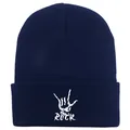 Navy blue ROCK hand sign embroidered beanie for men and women, thick knit winter cap - Navy Blue