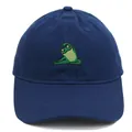 Donkerblauwe katoenen honkbalpet met groene kikkerborduring op de voorkant van de pet - Marineblauw