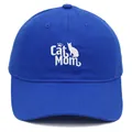 Navy blue baseball cap featuring white Cat Mom embroidery and cat silhouette detail - Sapphire Blue