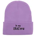 Purple ribbed knit beanie with black in my ERAS era embroidery on the folded cuff - One Size (54-60cm) / Light Purple
