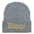 Dettaglio del ricamo dorato Hidalgo su berretto in maglia grigia stile hip-hop - 54-60cm / Grigio Melange Chiaro