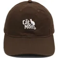 Dark brown canvas baseball cap with white Cat Mom embroidery and cat silhouette - Coffee