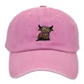 Berretto da baseball in denim rosa lavato con ricamo dettagliato di mucca delle Highlands - Adulto 56-60cm / Rosa