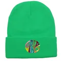 Neongrüne Strickmütze mit farbenfroher runder GOOD VIBES-Stickerei am Umschlagsaum - Fluoreszierendes Grün