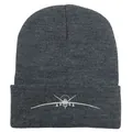 Donkergrijze gebreide muts met vliegtuigborduurwerk voor hiphopstijl en winterwarmte - 54-60cm / Donker Gemêleerd Grijs