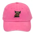 Cappellino da baseball rosa in cotone lavato con ricamo di mucca delle Highland - Adulto 56-60cm / Rosa Rosso