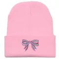 Bonnet en maille rose avec broderie de nœud rayé coloré pour une chaleur hivernale - 54-60cm / Rose