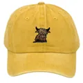 Berretto da baseball in cotone lavato giallo con ricamo dettagliato di mucca delle Highlands - Adulto 56-60cm / Giallo