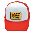 Gorra trucker roja y blanca con parche de flor Have a Nice Day y malla transpirable - Rojo + Blanco