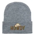 Gray HOWDY embroidered beanie with cowboy hat logo for winter warmth and outdoor style - 54-60cm Elastic / Light Heather Grey