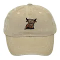 Berretto da baseball kaki lavato vintage con ricamo di mucca delle Highlands - Adulto 56-60cm / Cachi