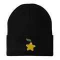 Bonnet en maille noir avec broderie étoile jaune et feuille verte pour l'hiver froid - 54-60cm / Noir