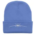 Blauwe gebreide muts met witte vliegtuigborduring en winterse omslagontwerp - 54-60cm / Cyaanblauw