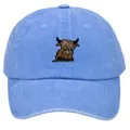 Cappellino da baseball celeste in cotone lavato con ricamo di mucca delle Highland - Adulto 56-60cm / Azzurro