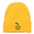 Bonnet en maille jaune avec broderie étoile et revers pour la chaleur hivernale - 54-60cm / Jaune