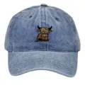 Berretto da baseball vintage in cotone lavato azzurro con motivo a mucca ricamato - Adulto 56-60cm / Blu navy