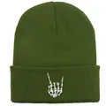 Berretto in maglia verde militare con ricamo a mano di scheletro stile street - 54-60cm / Verde Militare