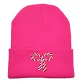 Berretto invernale in maglia rosso rosa con fiocco ricamato a strisce candy cane - 54-60cm / Rosa Rosso