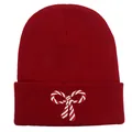 Berretto in maglia a coste rosso scuro da donna con fiocco a righe bianche e rosse - 54-60cm / Borgogna