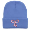 Berretto in maglia a coste azzurro con ricamo a fiocco di bastoncino di zucchero - 54-60cm / Blu ciano