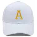 Casquette de baseball en toile blanche avec broderie lettre A jaune et structure à 6 pans - Adulte-Réglable / Blanc