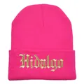Berretto in maglia rosa vivace con ricamo dorato Hidalgo in stile gotico - 54-60cm / Rosa Rosso