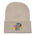 Berretto in maglia beige con ricamo colorato GOOD VIBES per calore invernale - Cachi
