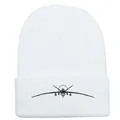 Witte gebreide beanie voor heren met zwarte verkenningsvliegtuig borduring detail - 54-60cm / Wit