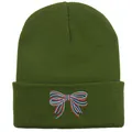Berretto in maglia verde militare con ricamo a fiocco colorato per un look invernale chic - 54-60cm / Verde Militare