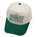 Vintage cream and green trucker hat with MARRIAGE MATERIAL embroidery and solid cotton bill - M / Dark Green
