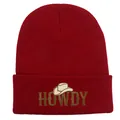 Dark red Howdy cowboy embroidery knit beanie hat for winter outdoor warmth - 54-60cm Elastic / Burgundy
