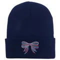 Berretto in maglia blu scuro con ricamo a fiocco colorato per un look hip hop alla moda - 54-60cm / Blu navy